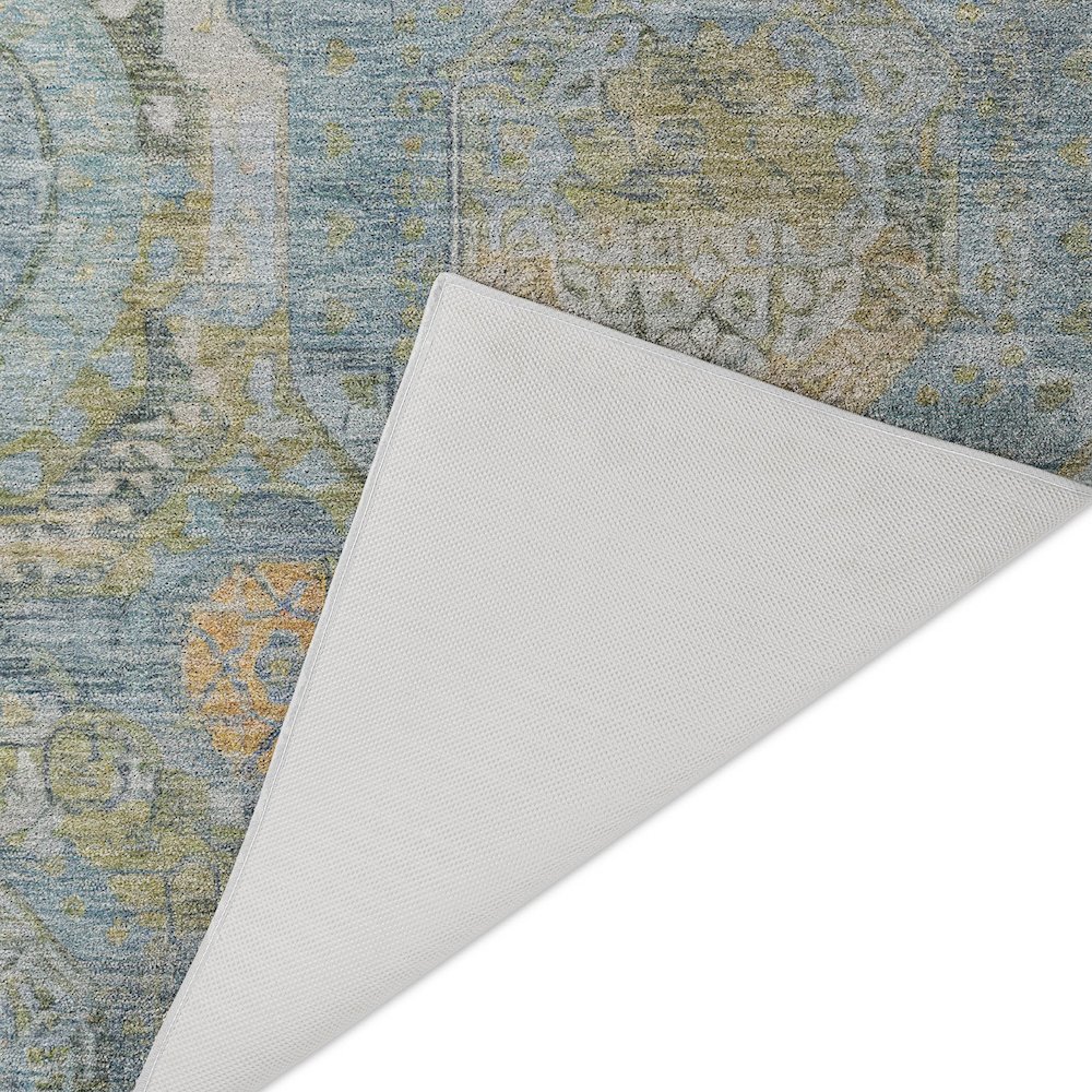 Luxury Washable Indoor/Outdoor Tabrook Blue 2'3" x 7'6" Runner Rug. Picture 4