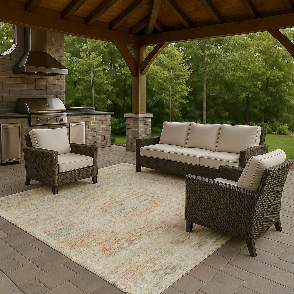 Luxury Washable Indoor/Outdoor Tabrook Tan 3' x 5' Rug. Picture 7