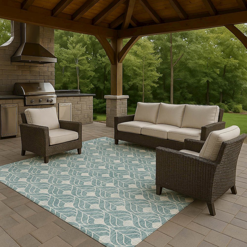 Luxury Washable Indoor/Outdoor The Reserve Teal 3' x 5' Rug. Picture 7
