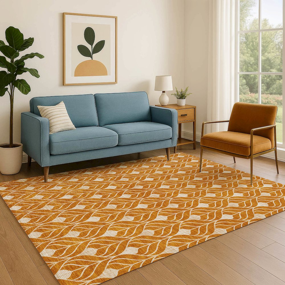 Luxury Washable Indoor/Outdoor The Reserve Terracotta 3' x 5' Rug. Picture 6