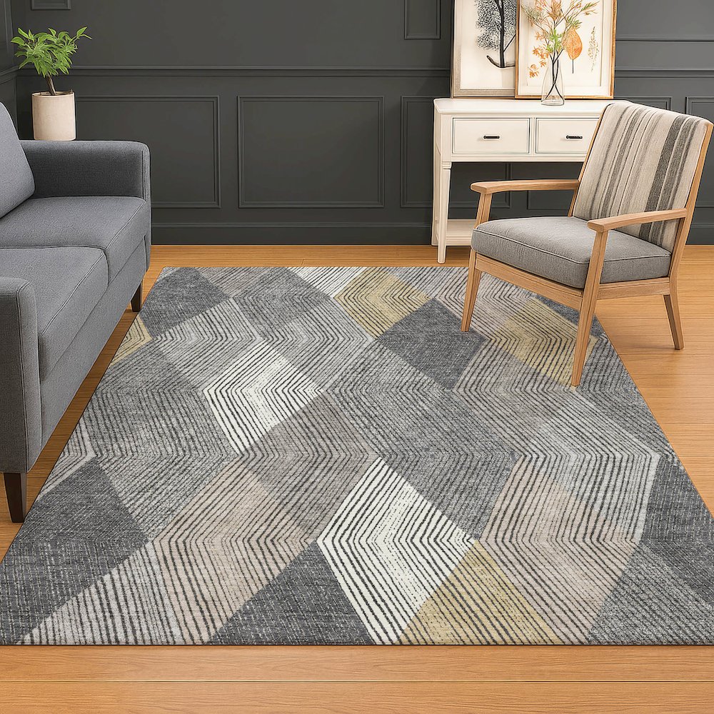 Luxury Washable Indoor/Outdoor The Reserve Charcoal 3' x 5' Rug. Picture 5