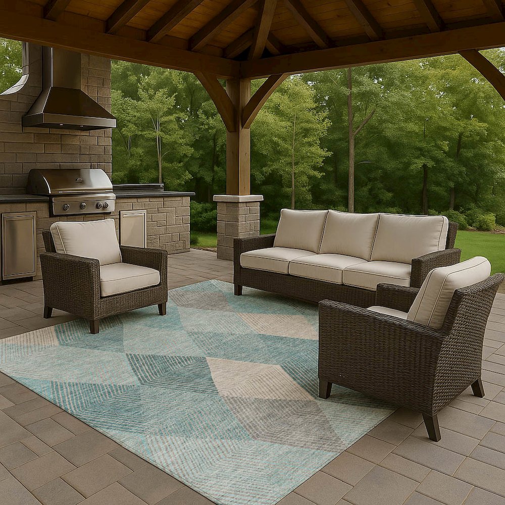 Luxury Washable Indoor/Outdoor The Reserve Turquoise 3' x 5' Rug. Picture 7