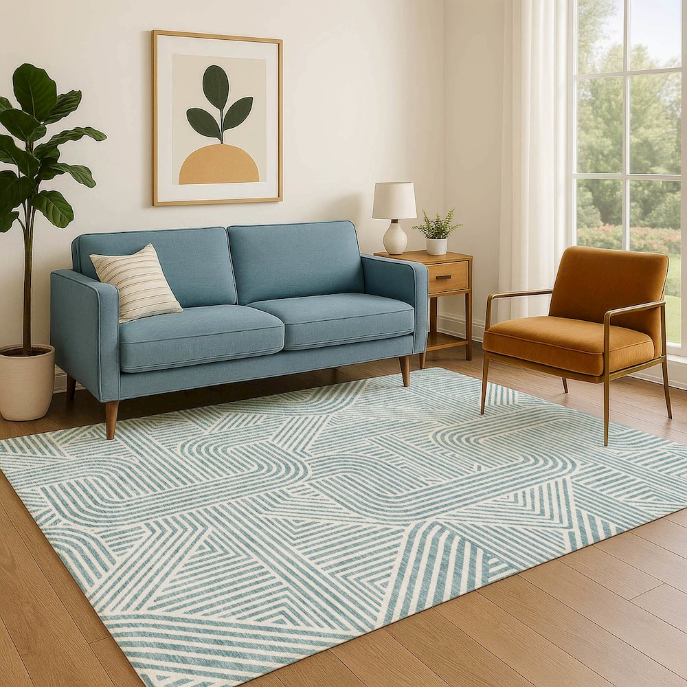 Luxury Washable Indoor/Outdoor The Reserve Teal 3' x 5' Rug. Picture 6