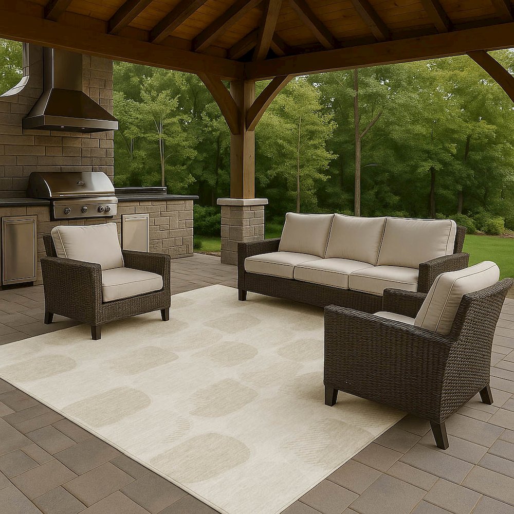 Luxury Washable Indoor/Outdoor The Reserve Ivory 3' x 5' Rug. Picture 7