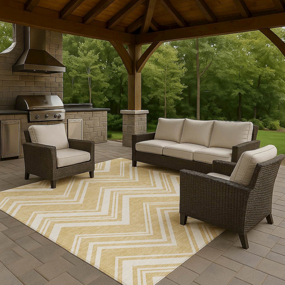 Luxury Washable Indoor/Outdoor The Reserve Honey 3' x 5' Rug. Picture 7