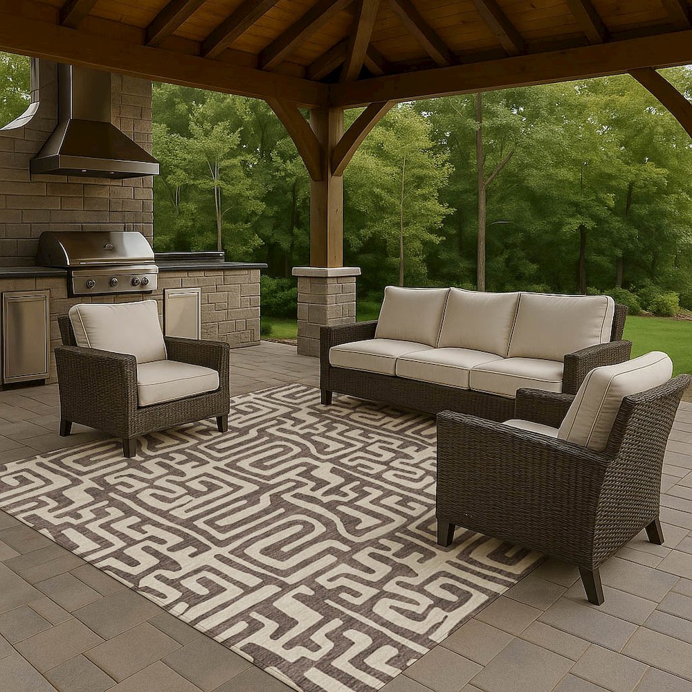 Luxury Washable Indoor/Outdoor The Reserve Chocolate 3' x 5' Rug. Picture 7