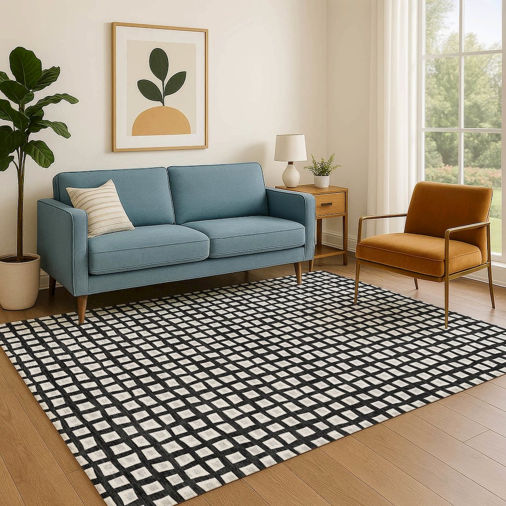 Luxury Washable Indoor/Outdoor The Reserve Black 3' x 5' Rug. Picture 6