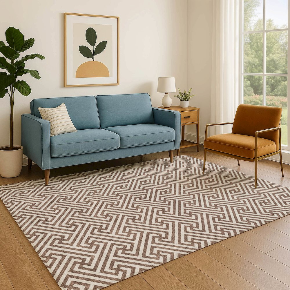 Luxury Washable Indoor/Outdoor The Reserve Coffee 3' x 5' Rug. Picture 6