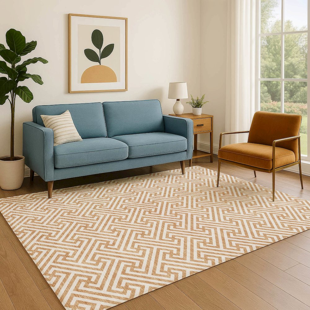 Luxury Washable Indoor/Outdoor The Reserve Copper 3' x 5' Rug. Picture 6