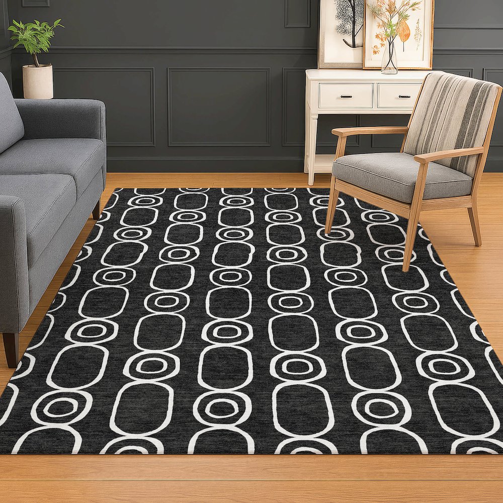 Luxury Washable Indoor/Outdoor The Reserve Black 3' x 5' Rug. Picture 5