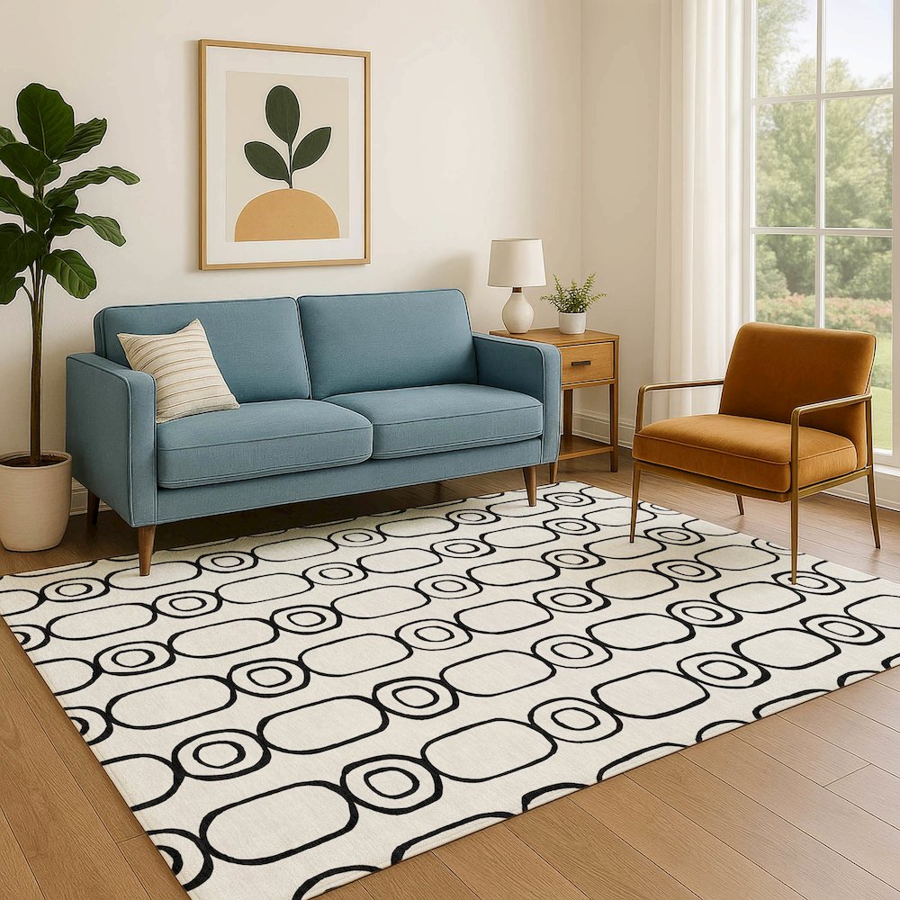 Luxury Washable Indoor/Outdoor The Reserve Ivory 3' x 5' Rug. Picture 6