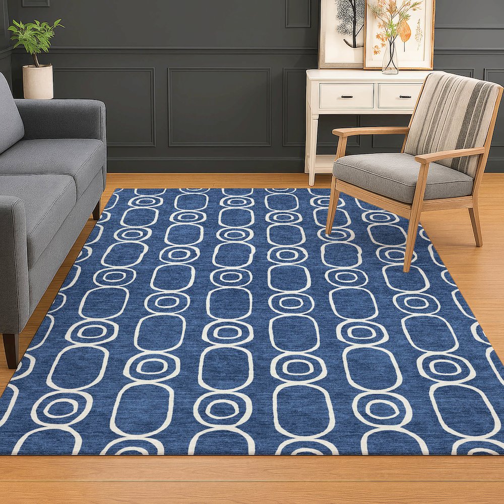 Luxury Washable Indoor/Outdoor The Reserve Navy 3' x 5' Rug. Picture 5
