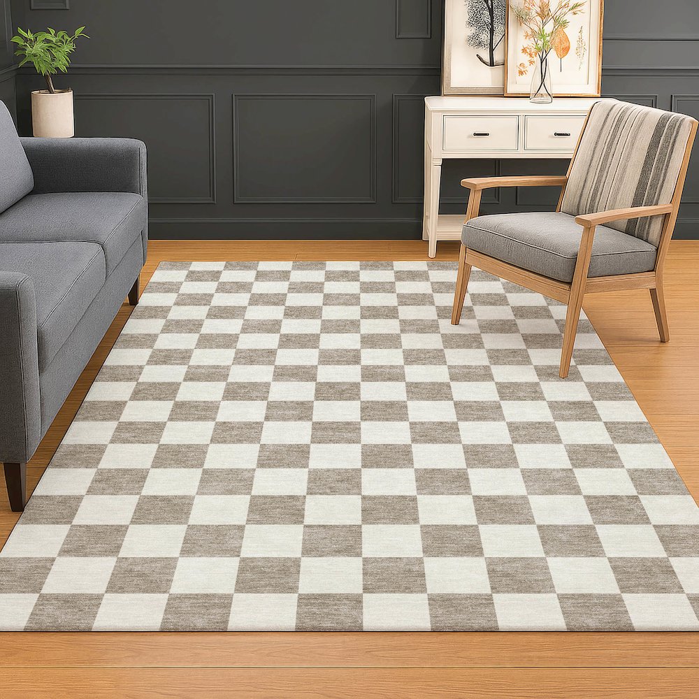 Luxury Washable Indoor/Outdoor The Reserve Khaki 3' x 5' Rug. Picture 5
