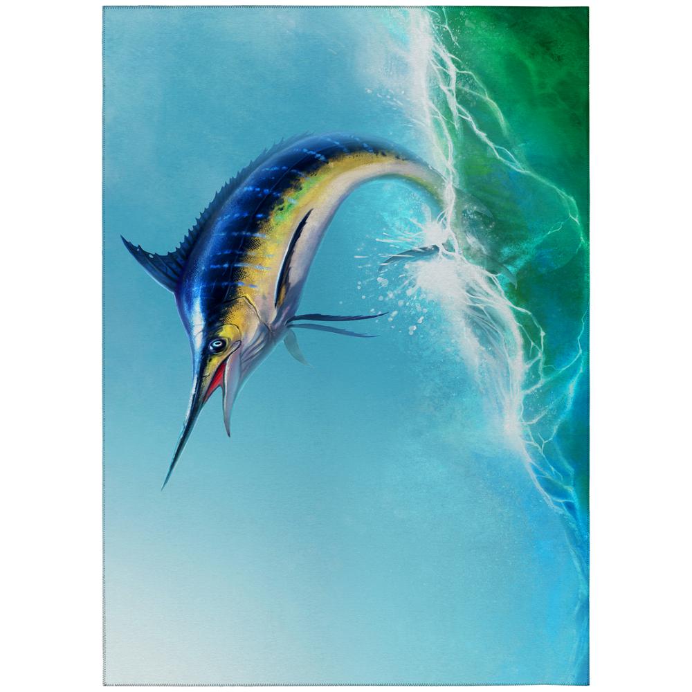 Indoor/Outdoor Harpswell AHP32 Blue Washable 3' x 5' Rug. Picture 1