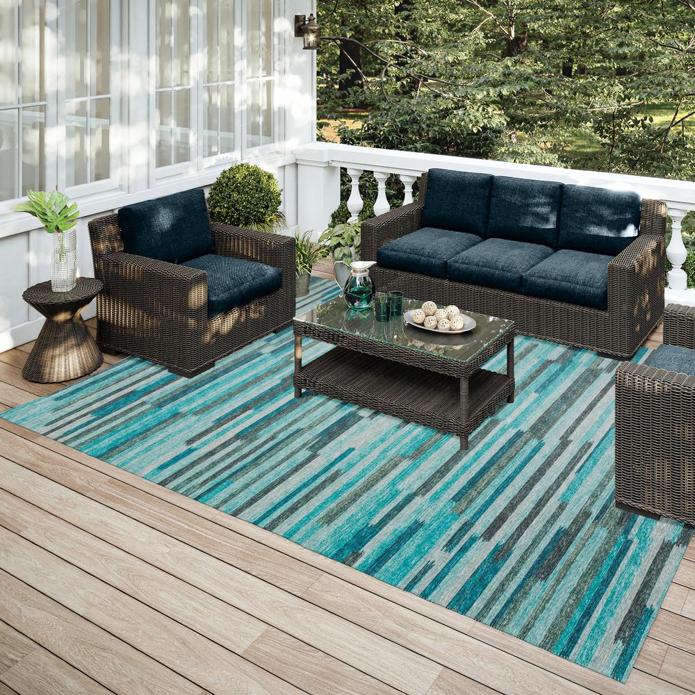 Yuma Turquoise Transitional Striped 9' x 12' Area Rug Turquoise AYU38. Picture 1