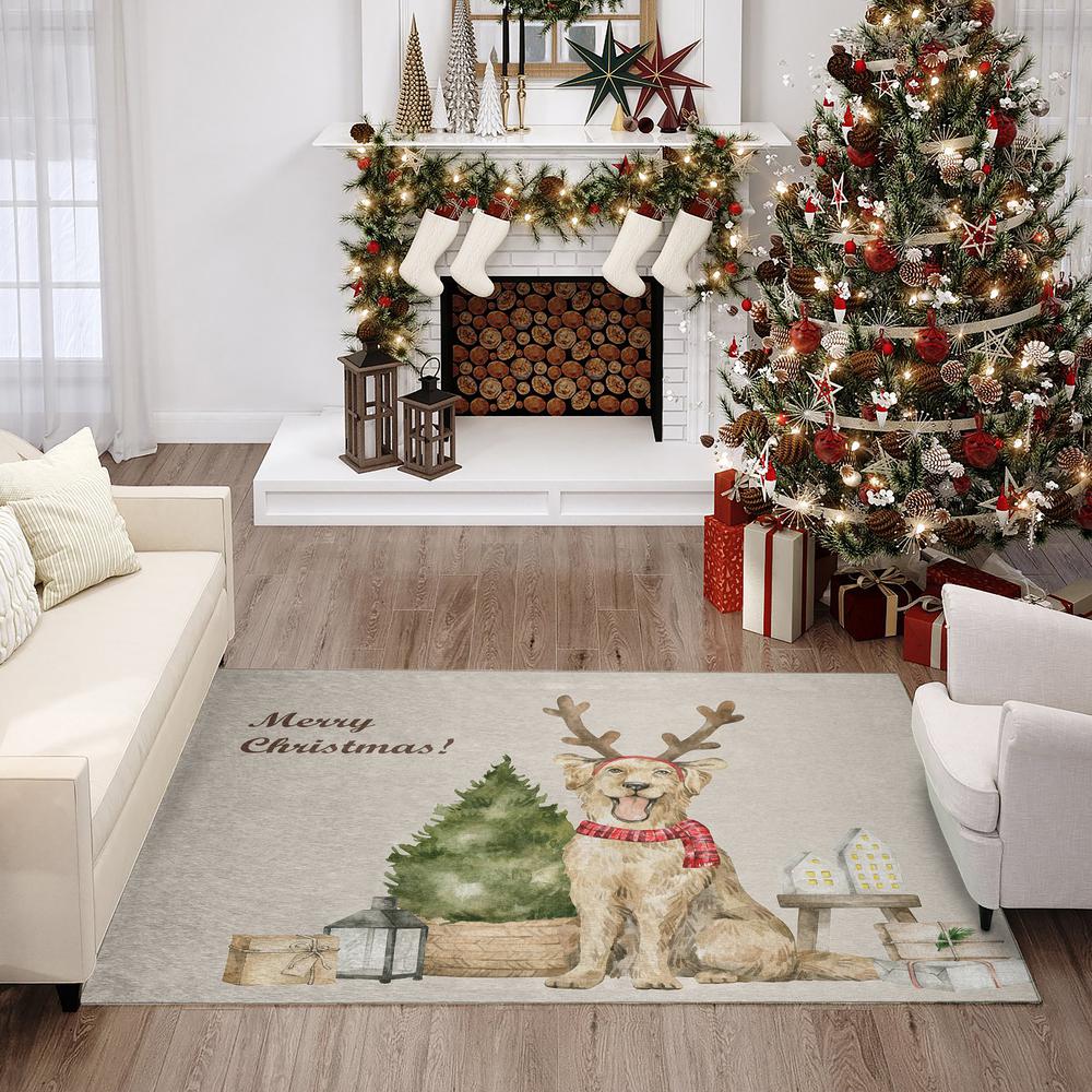 Indoor/Outdoor Cozy Winter ACW38 Taupe Washable 3' x 5' Rug. Picture 2