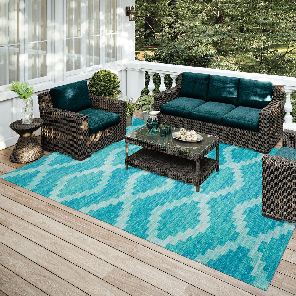 Yuma Turquoise Bohemian Southwest 9' x 12' Area Rug Turquoise AYU39. Picture 1