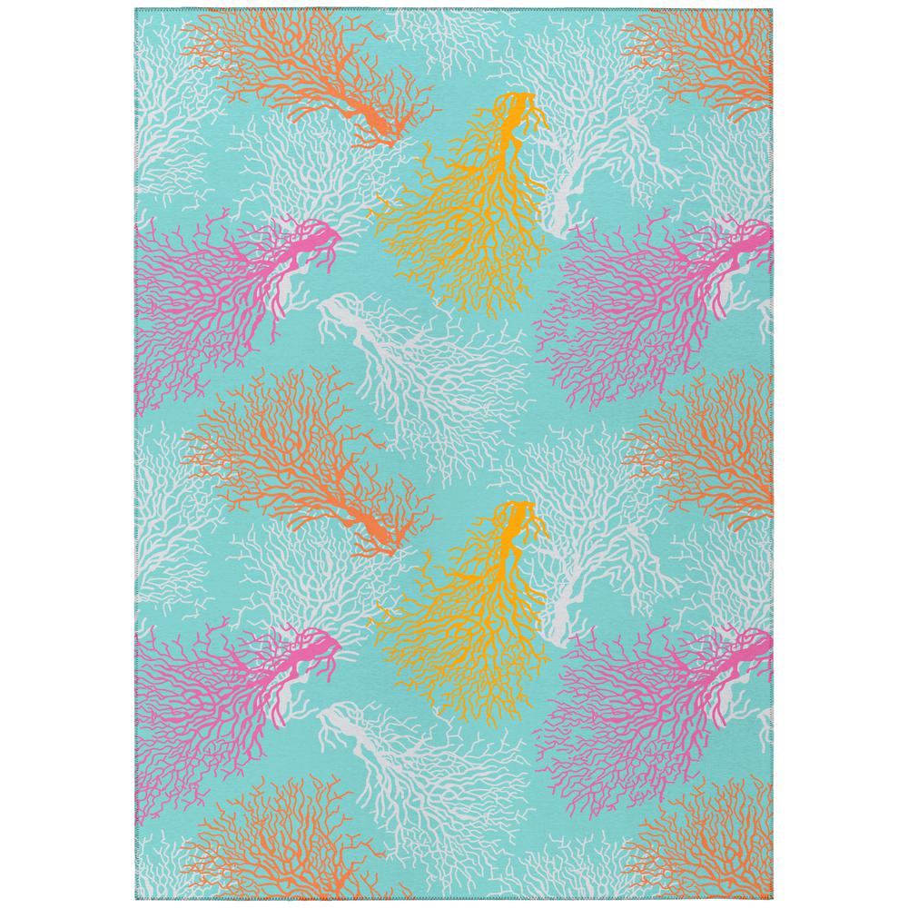Indoor/Outdoor Surfside ASR33 Aqua Washable 3' x 5' Rug. Picture 1