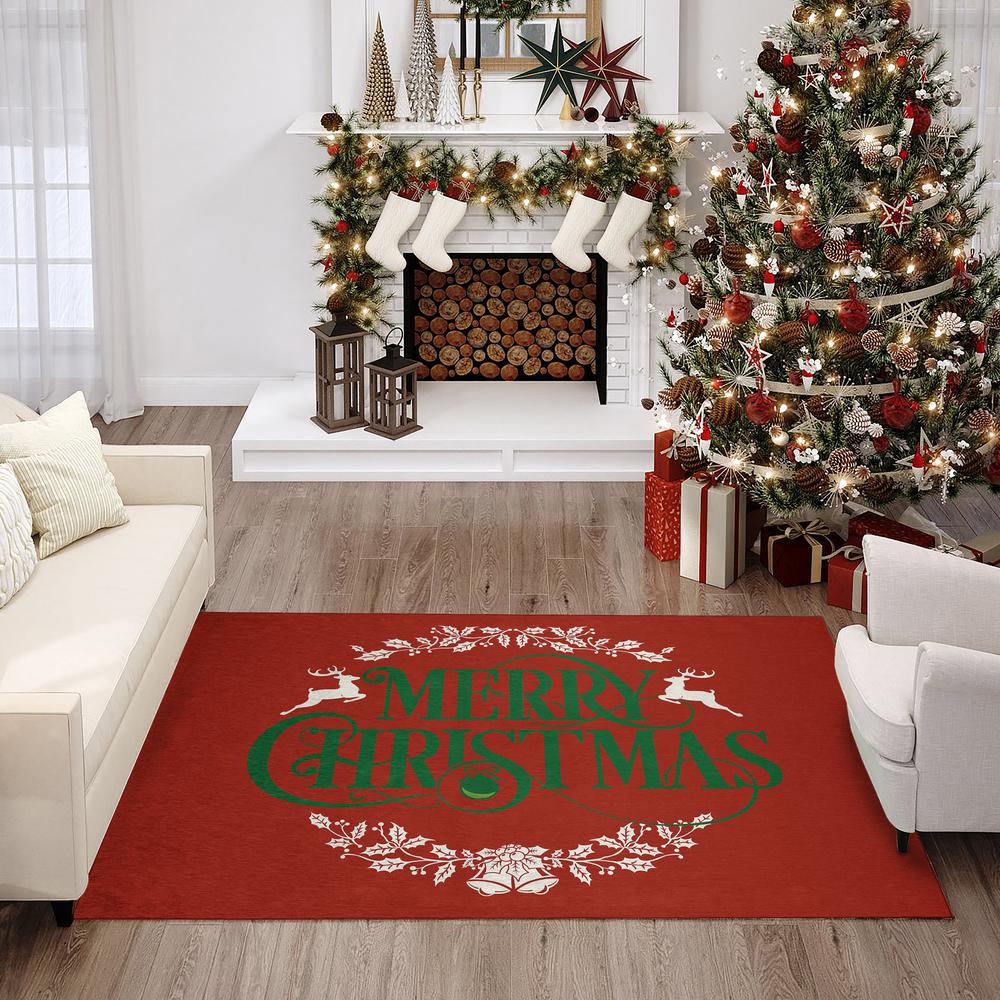 Indoor/Outdoor Cozy Winter ACW36 Red Washable 3' x 5' Rug. Picture 2
