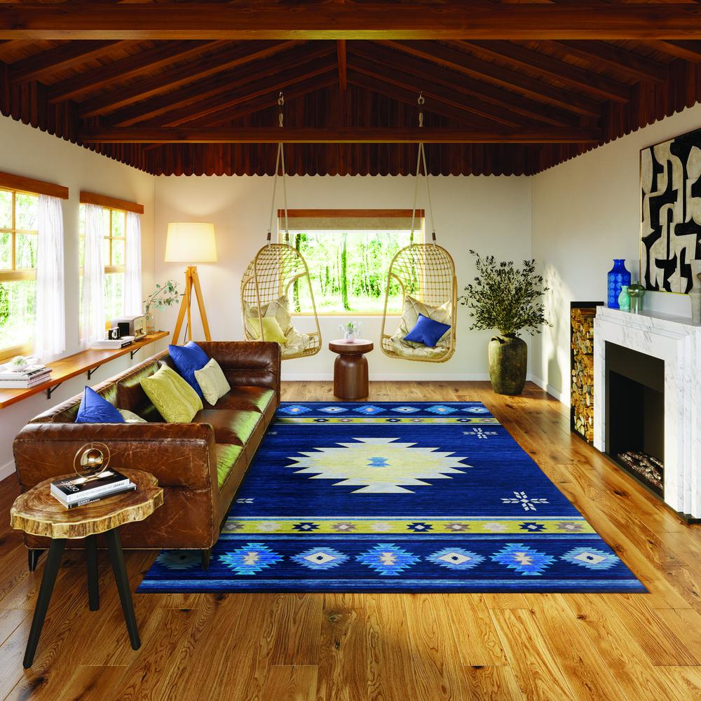 Indoor/Outdoor Sonora ASO34 Blue Washable 3' x 5' Rug. Picture 2