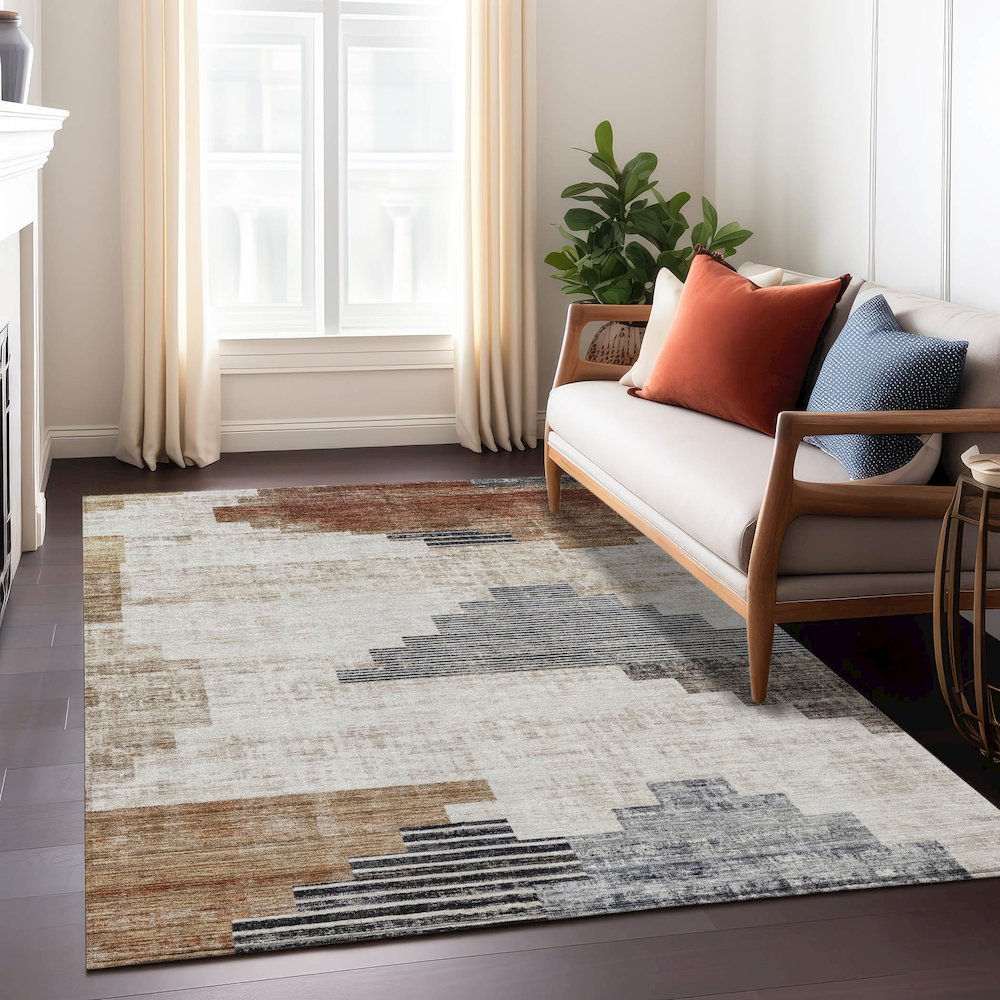 Machine Washable Indoor/Outdoor Chantille Paprika 5' x 7'6" Rug. Picture 6