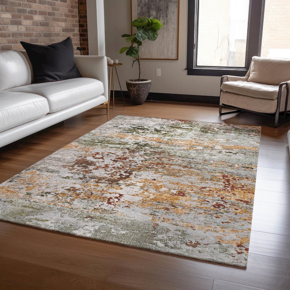 Machine Washable Indoor/Outdoor Chantille Terracotta 5' x 7'6" Rug. Picture 5