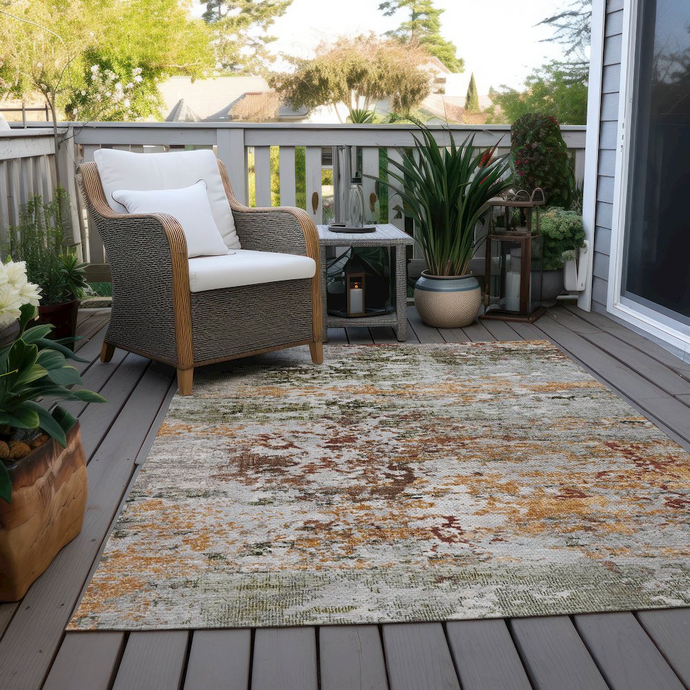 Machine Washable Indoor/Outdoor Chantille Terracotta 5' x 7'6" Rug. Picture 8