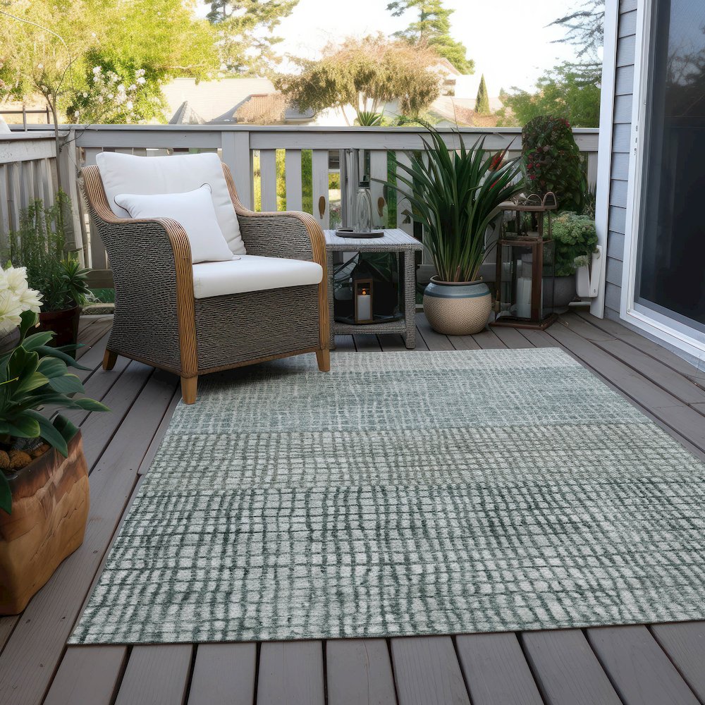 Machine Washable Indoor/Outdoor Chantille Aqua 5' x 7'6" Rug. Picture 8