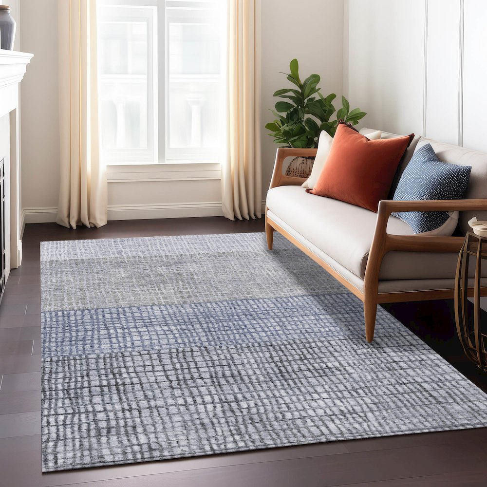 Machine Washable Indoor/Outdoor Chantille Denim 5' x 7'6" Rug. Picture 6