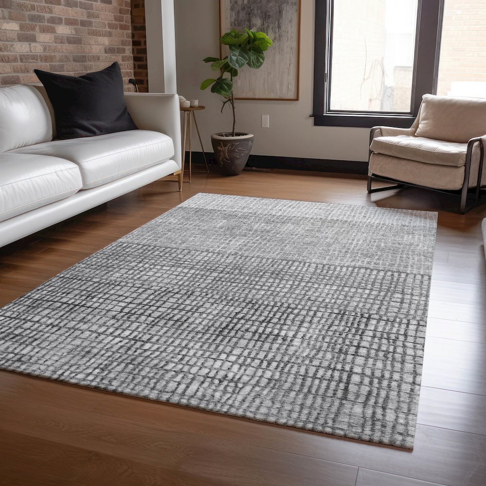 Machine Washable Indoor/Outdoor Chantille Gray 5' x 7'6" Rug. Picture 5