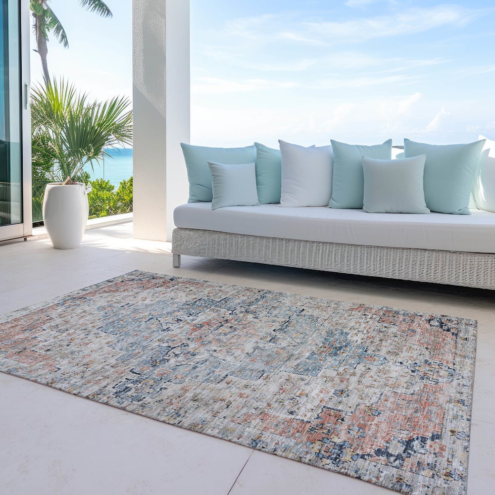 Machine Washable Indoor/Outdoor Chantille Beige 5' x 7'6" Rug. Picture 7