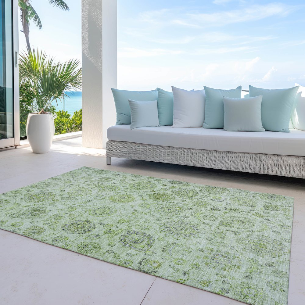 Machine Washable Indoor/Outdoor Chantille Aloe 5' x 7'6" Rug. Picture 7