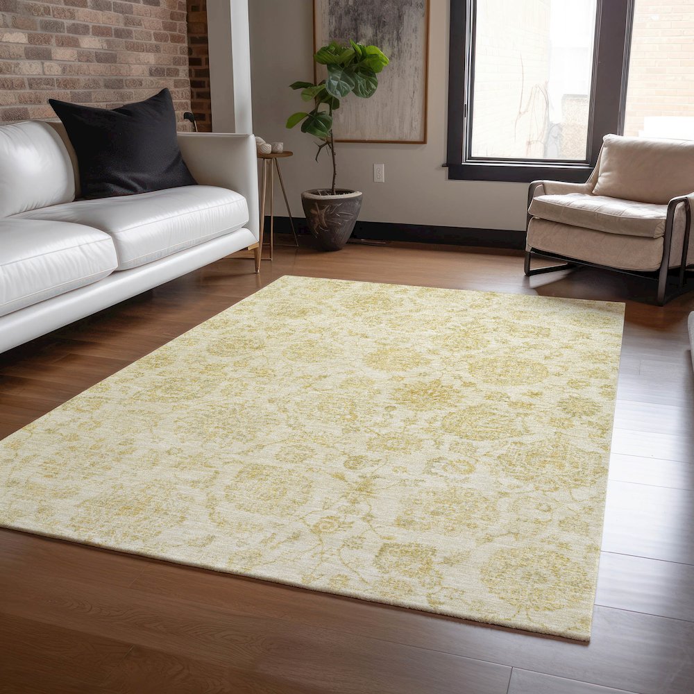 Machine Washable Indoor/Outdoor Chantille Gold 5' x 7'6" Rug. Picture 5