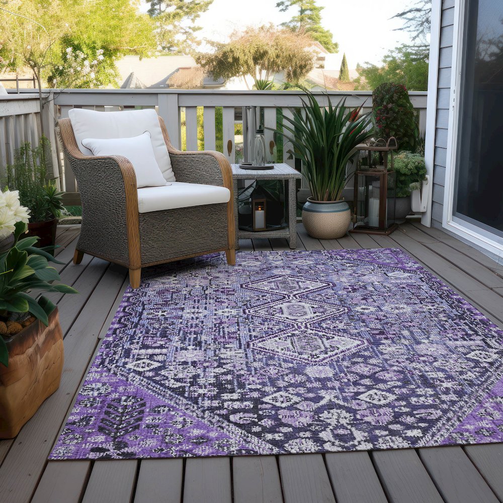 Machine Washable Indoor/Outdoor Chantille Purple 5' x 7'6" Rug. Picture 8
