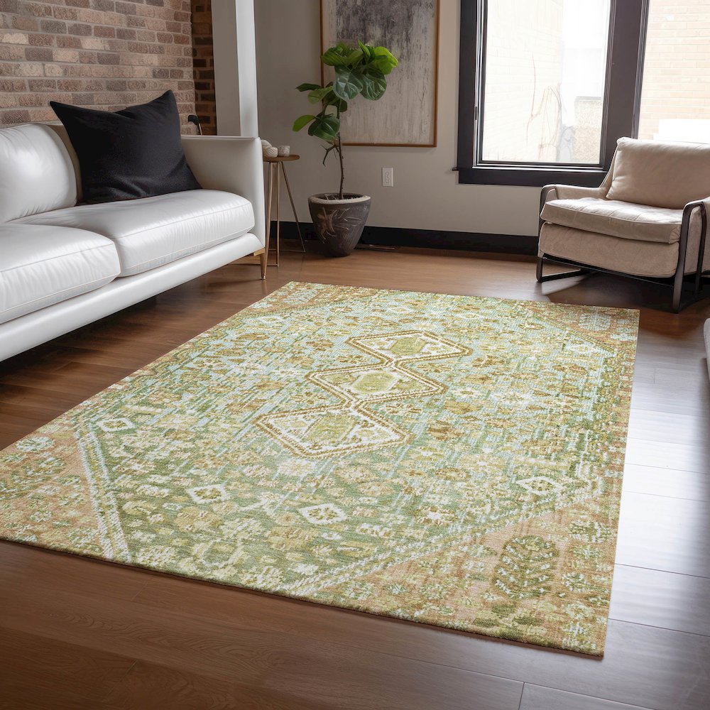 Machine Washable Indoor/Outdoor Chantille Sage 5' x 7'6" Rug. Picture 5
