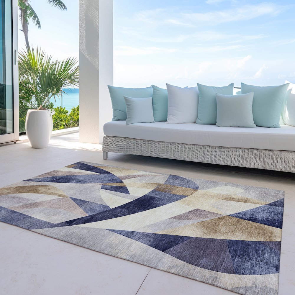 Machine Washable Indoor/Outdoor Chantille Navy 5' x 7'6" Rug. Picture 7