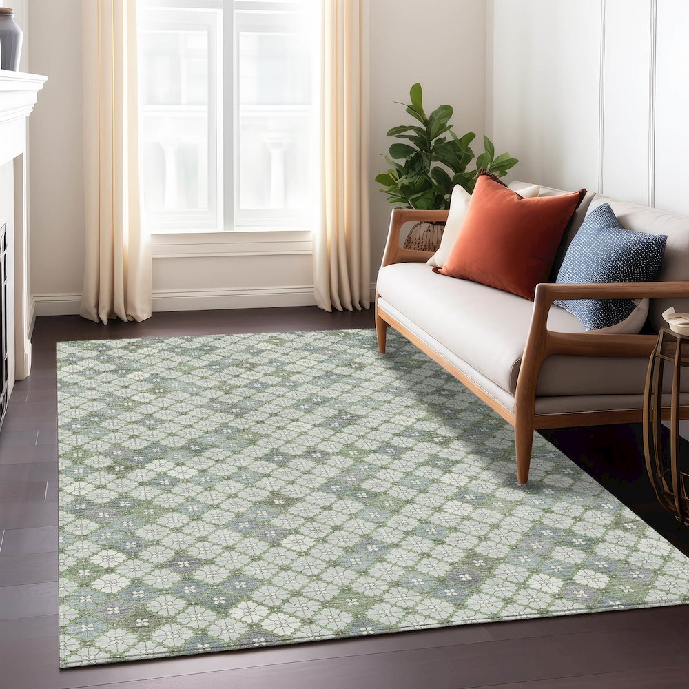 Machine Washable Indoor/Outdoor Chantille Mint 5' x 7'6" Rug. Picture 6