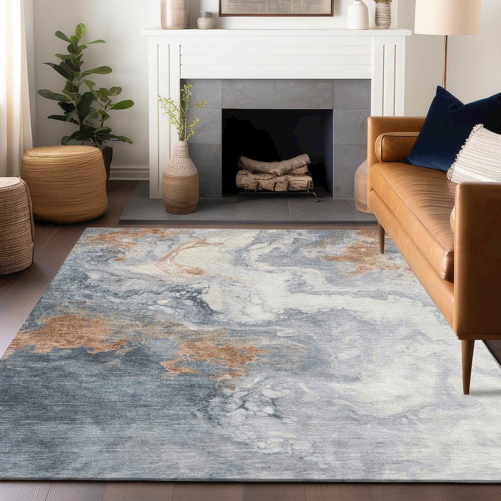 Machine Washable Indoor/Outdoor Chantille Gray 5' x 7'6" Rug. Picture 5