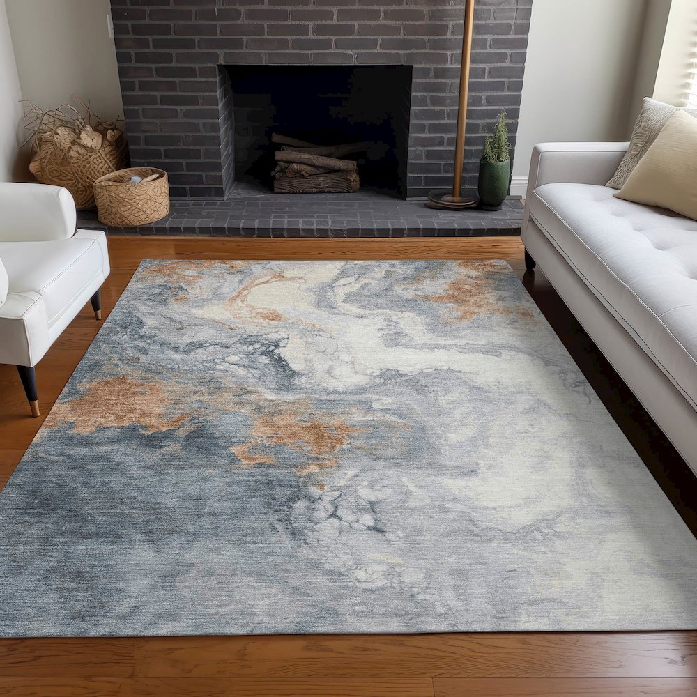 Machine Washable Indoor/Outdoor Chantille Gray 5' x 7'6" Rug. Picture 6
