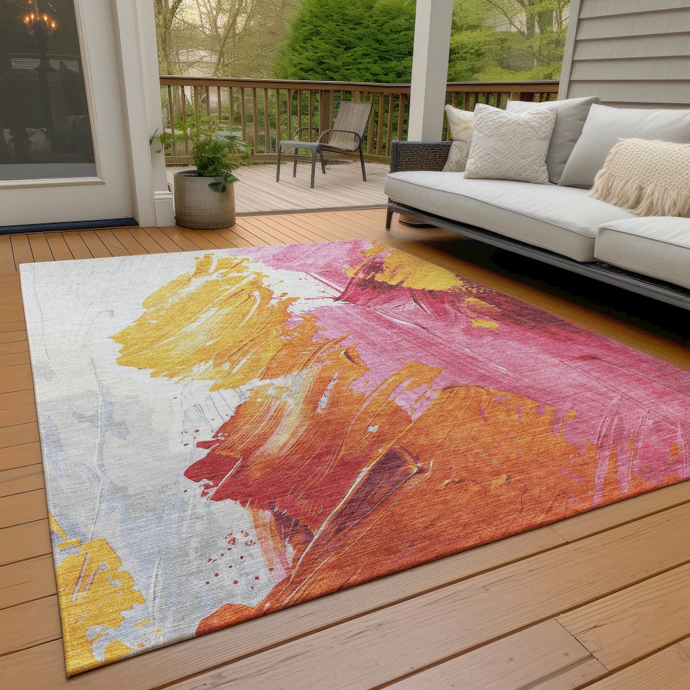 Machine Washable Indoor/Outdoor Chantille Blush 5' x 7'6" Rug. Picture 8