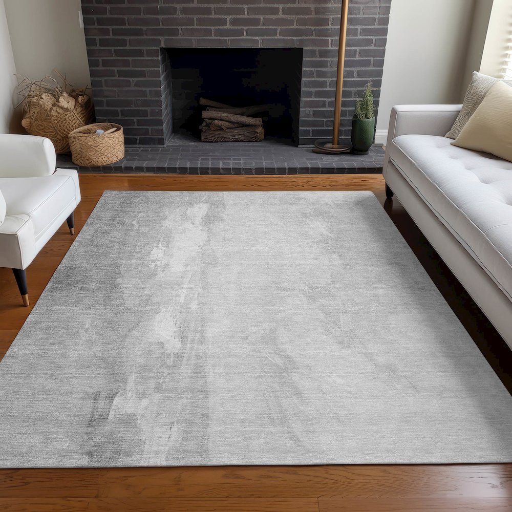 Machine Washable Indoor/Outdoor Chantille Gray 5' x 7'6" Rug. Picture 6