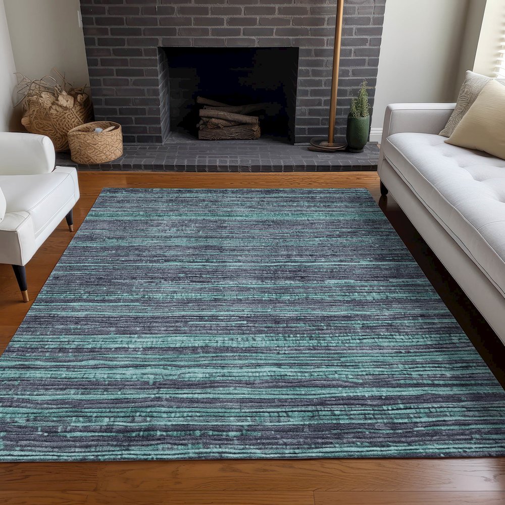 Machine Washable Indoor/Outdoor Chantille Teal 5' x 7'6" Rug. Picture 6