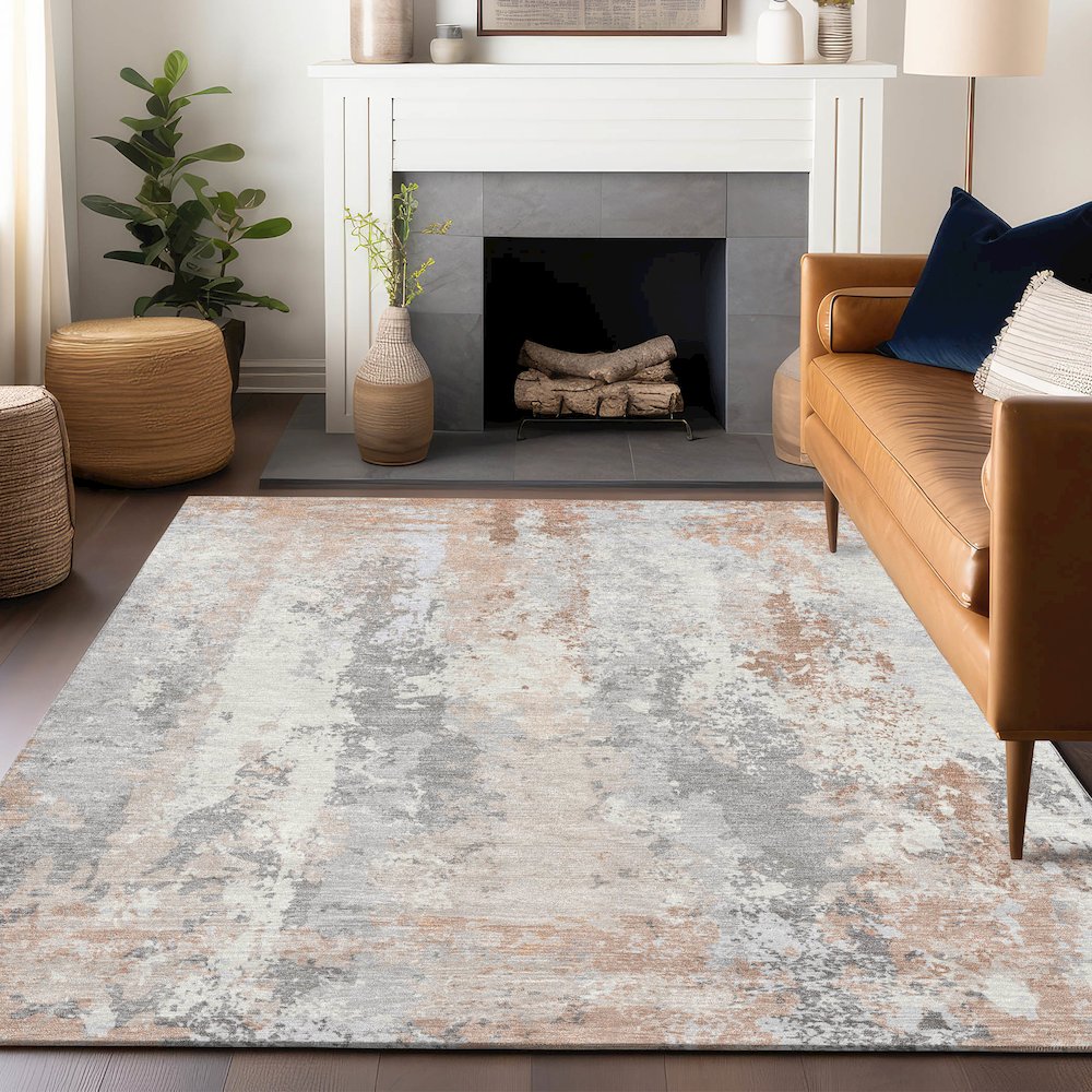 Machine Washable Indoor/Outdoor Chantille Coral 5' x 7'6" Rug. Picture 5