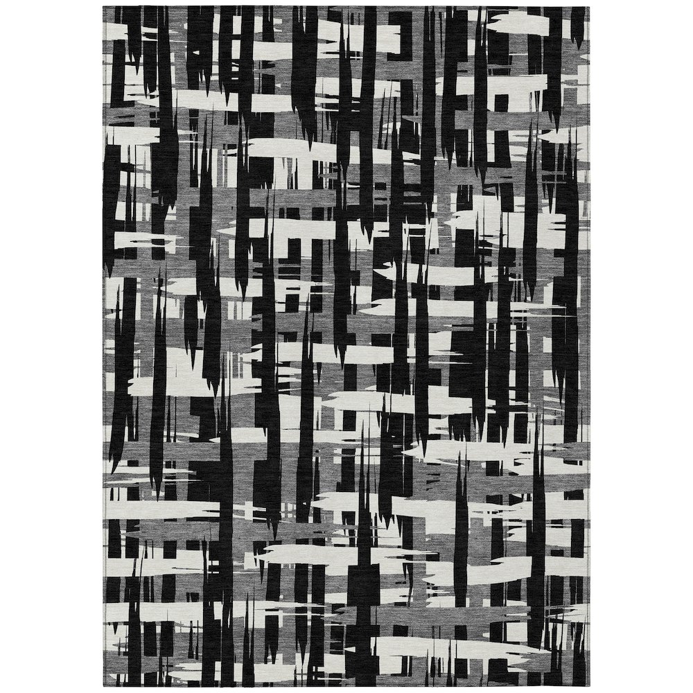 Machine Washable Indoor/Outdoor Chantille Black 5' x 7'6" Rug. Picture 1