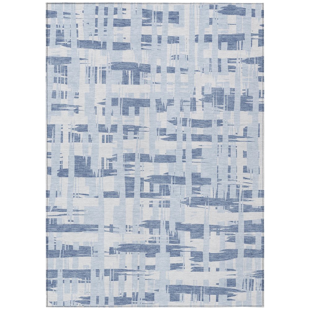 Machine Washable Indoor/Outdoor Chantille Blue 5' x 7'6" Rug. Picture 1