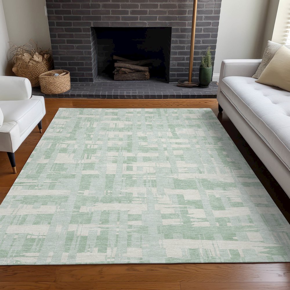 Machine Washable Indoor/Outdoor Chantille Mint 5' x 7'6" Rug. Picture 6