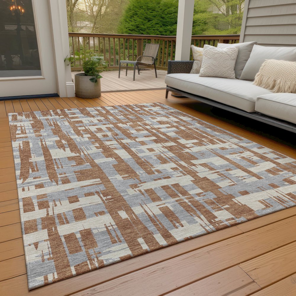 Machine Washable Indoor/Outdoor Chantille Paprika 5' x 7'6" Rug. Picture 8