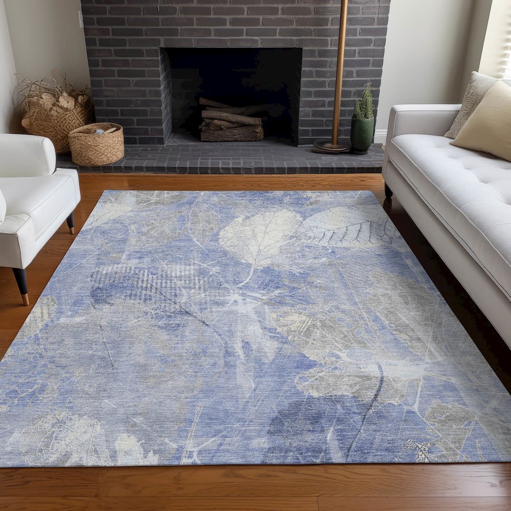 Machine Washable Indoor/Outdoor Chantille Denim 5' x 7'6" Rug. Picture 6