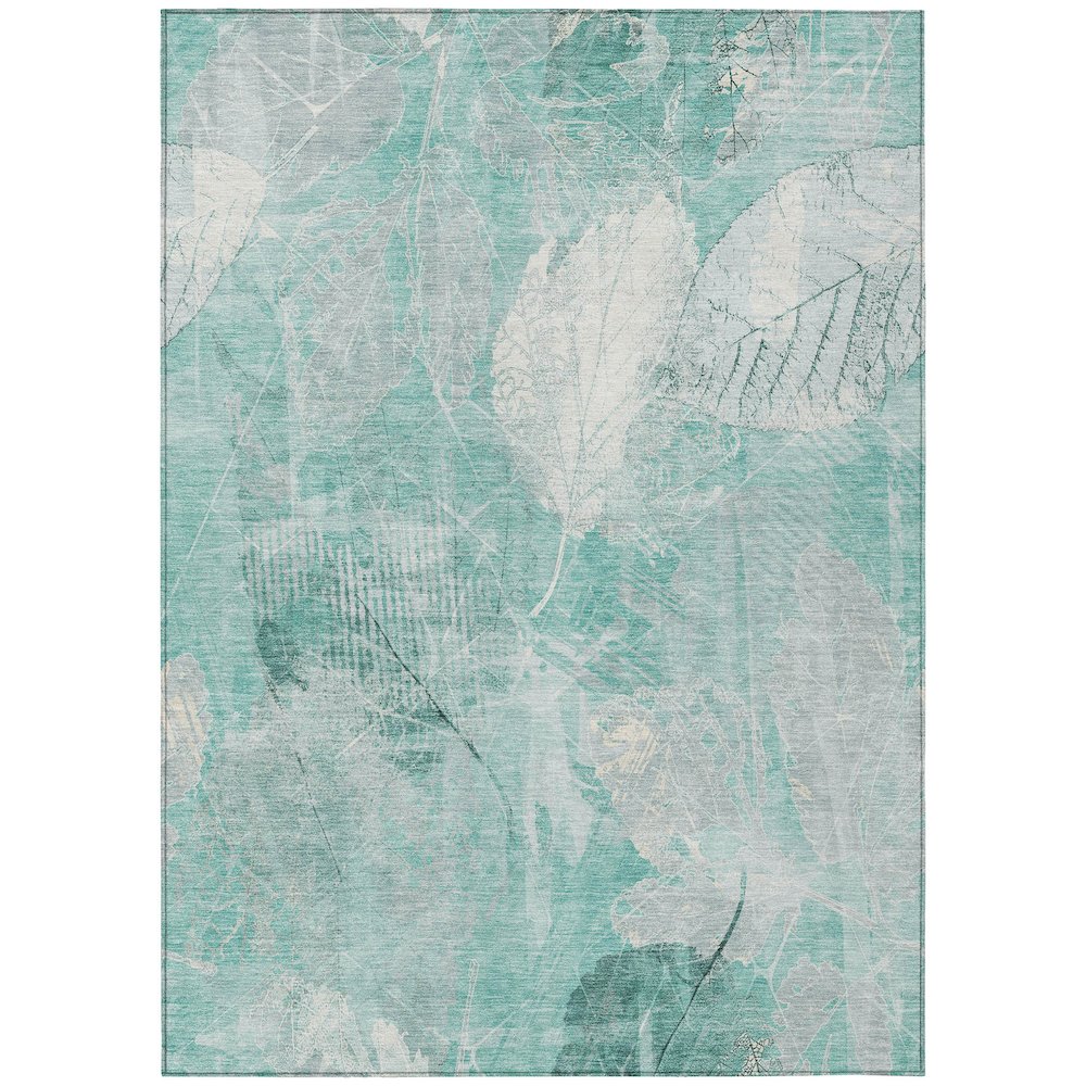 Machine Washable Indoor/Outdoor Chantille Teal 5' x 7'6" Rug. Picture 1