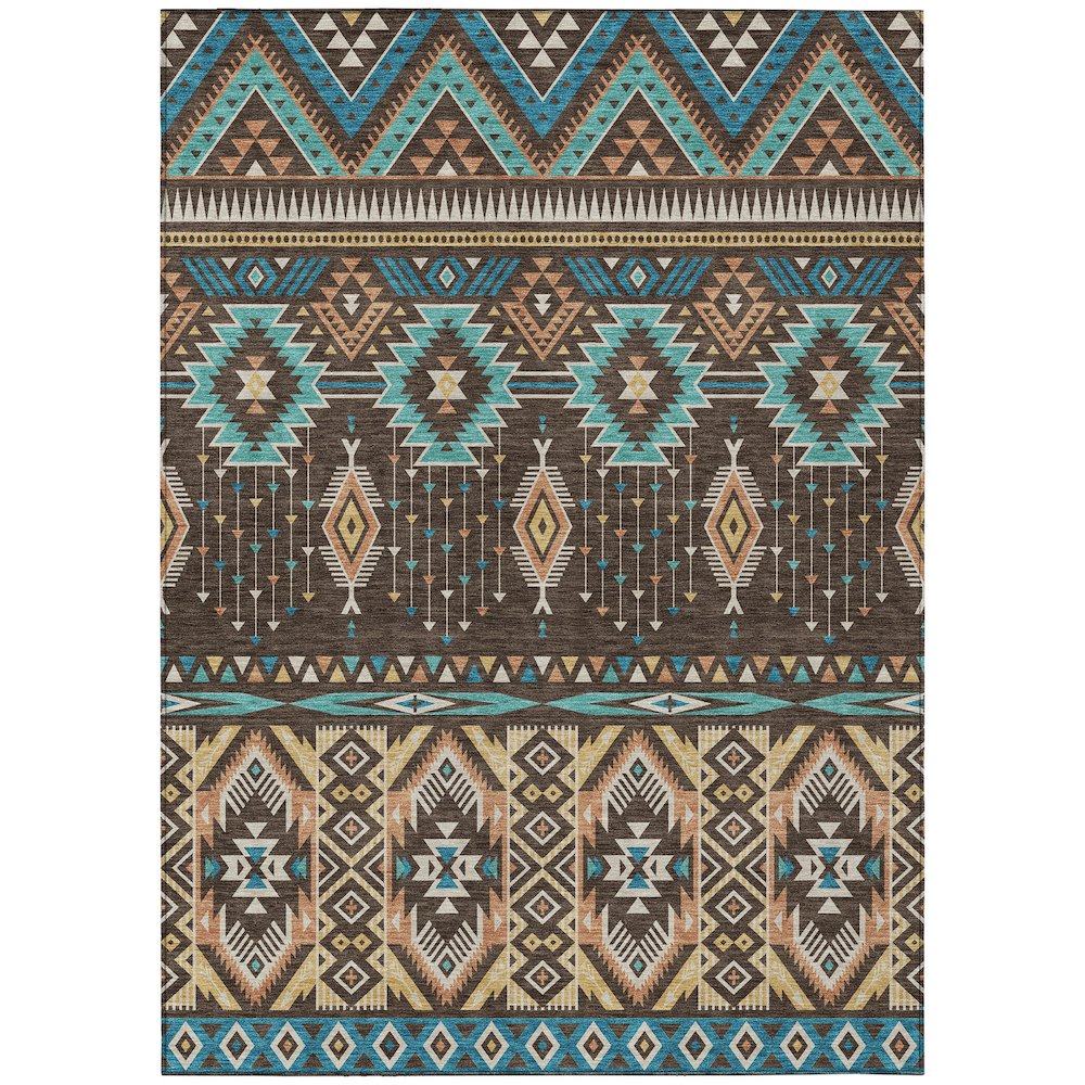 Machine Washable Indoor/Outdoor Chantille Brown 5' x 7'6" Rug. Picture 1